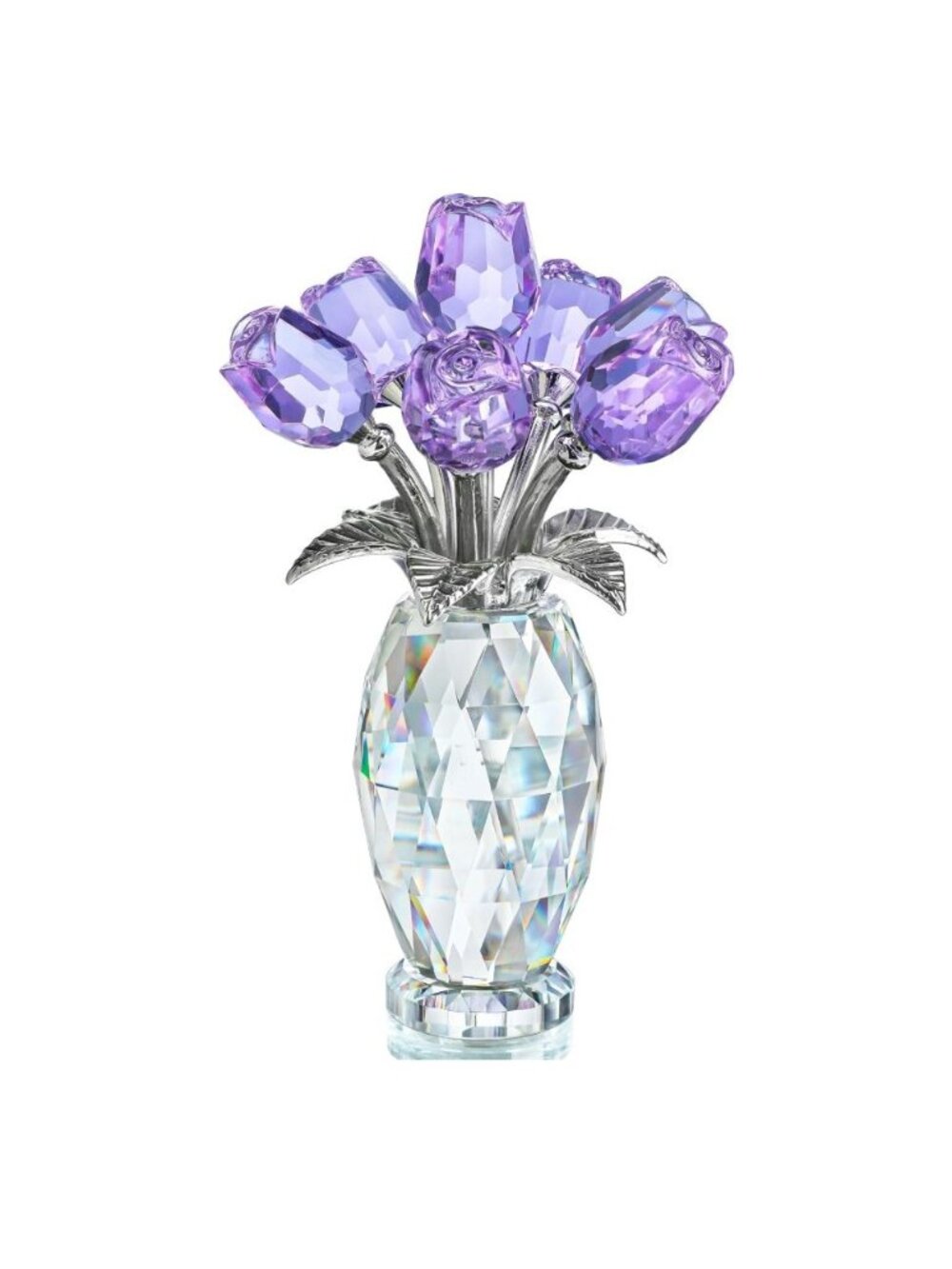 H&D Purple Crystal Rose Flower Bouquet In Clear Vase Handmade Decorative Ornamen